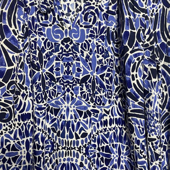Lilly Pulitzer Willa Peasant Blouse Womens Size Medium Blue Black Beach Summer - Picture 10 of 12